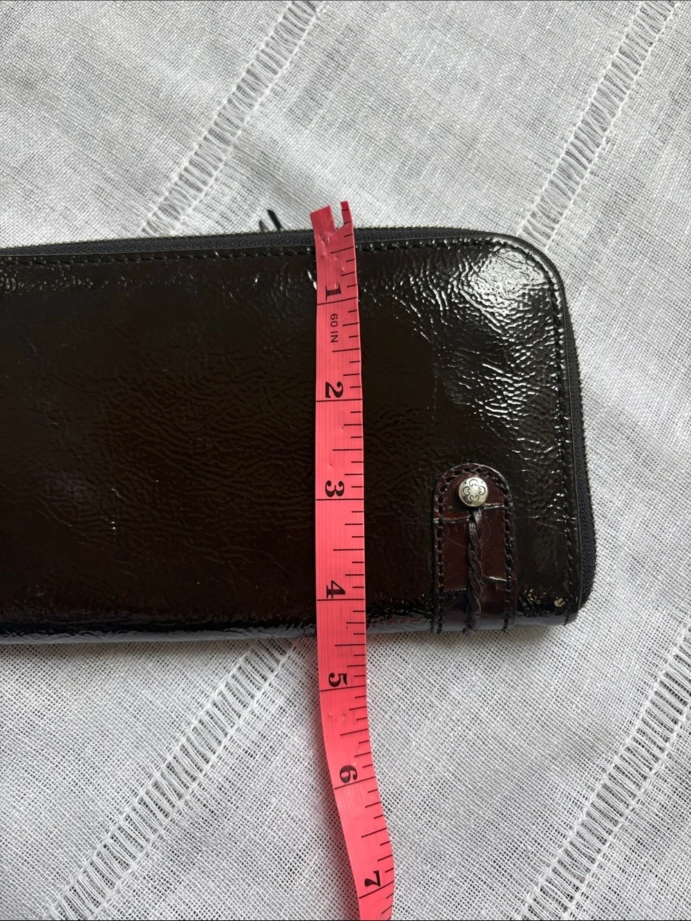 Brighton Dark Brown Patent Leather  Zip-Around Wristlet Wallet